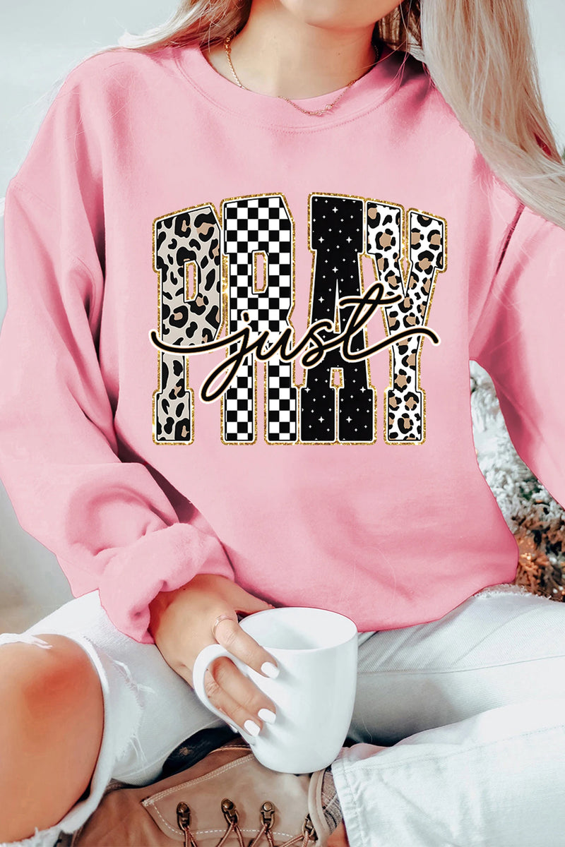 Load image into Gallery viewer, DLLS999 - Ladies Pink Just PRAY Unique Letter Graphic Round Neck Pullover Sweatshirt
