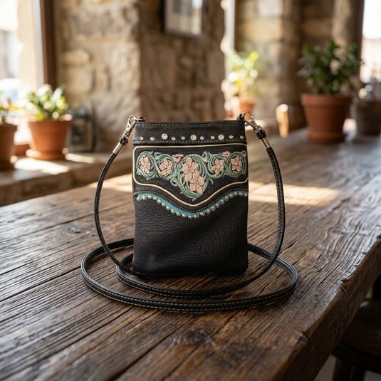 Rainbow Purse 15 - Black with Floral Design on Top