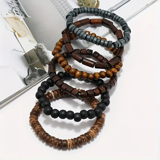 TMBC39 - 6 Piece Wooden Bead Bracelet Set