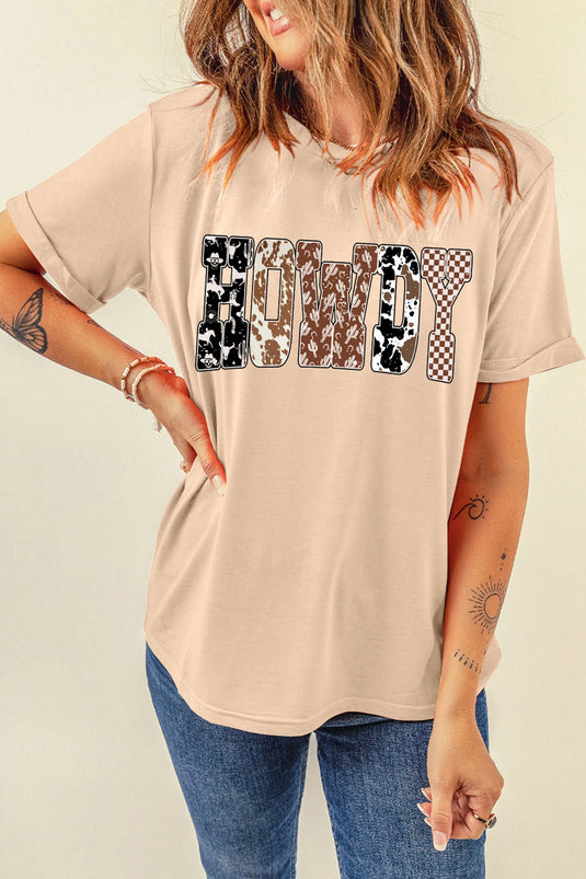 DLLS756 - Ladies Khaki Western HOWDY Slogan Casual Graphic T-Shirt