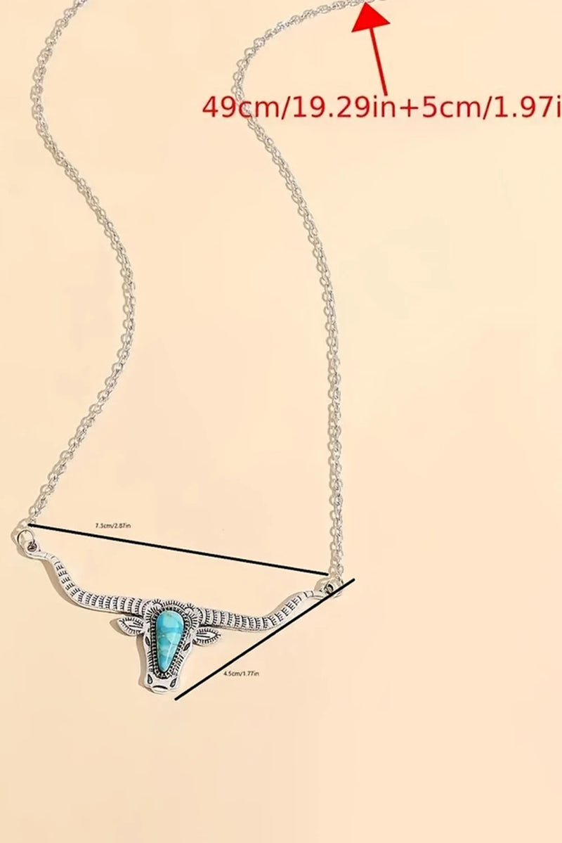 Load image into Gallery viewer, DLLNK 1 - Light Blue Turquoise Steer Head Pendant Chain Necklace
