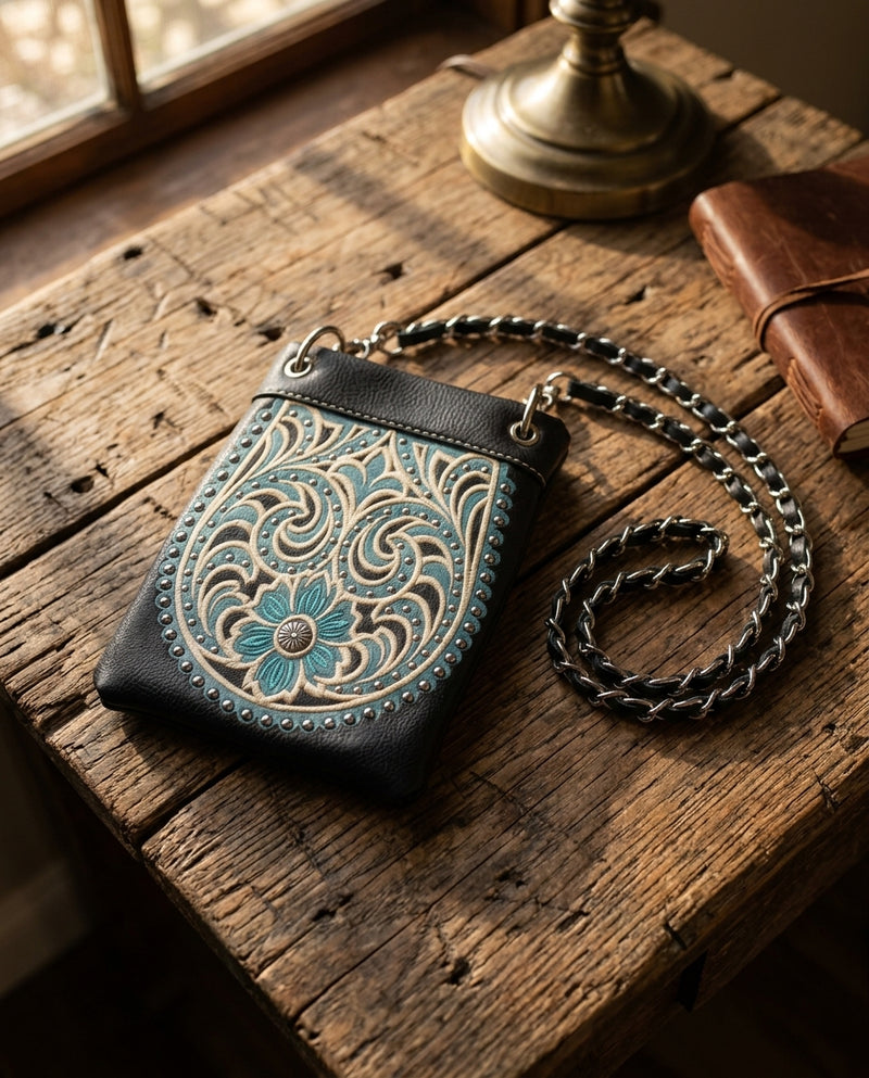 Load image into Gallery viewer, Rainbow Purse 12 - Black with Turquoise Design
