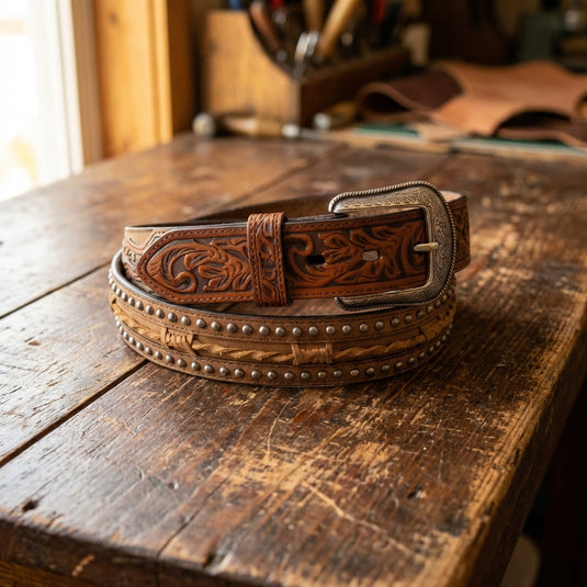 8948 - 3-D Brown Belt with Barbwire Inlay