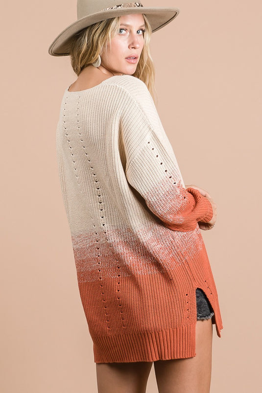 BIBI12- Ladies Low Gauge Two Tones Sweater Top