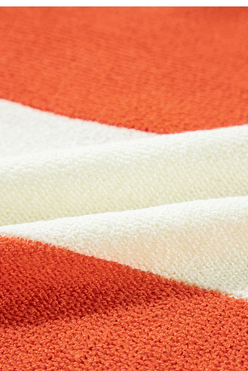 Load image into Gallery viewer, DLLS217 - Ladies Orange Stripe Loose Color Block Drop Shoulder Bubble Sleeve Sweater
