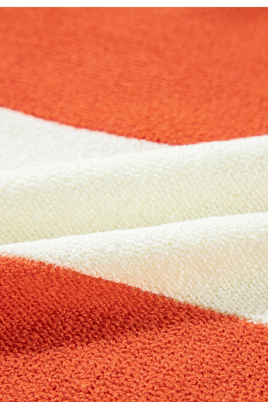 DLLS217 - Ladies Orange Stripe Loose Color Block Drop Shoulder Bubble Sleeve Sweater