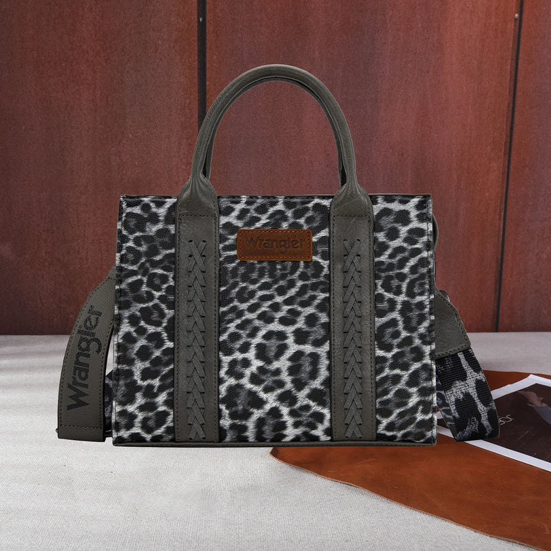 Load image into Gallery viewer, WG70G-8120CLGY - Wrangler Leopard Print Concealed Carry Tote/Crossbody -Leopard Grey
