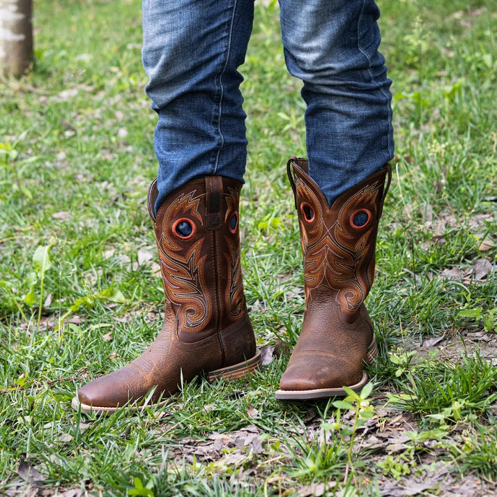 Load image into Gallery viewer, PLT103615 - Palitutu Men's Brown Embroidered Full-Grain Leather Square Toe Western Boots
