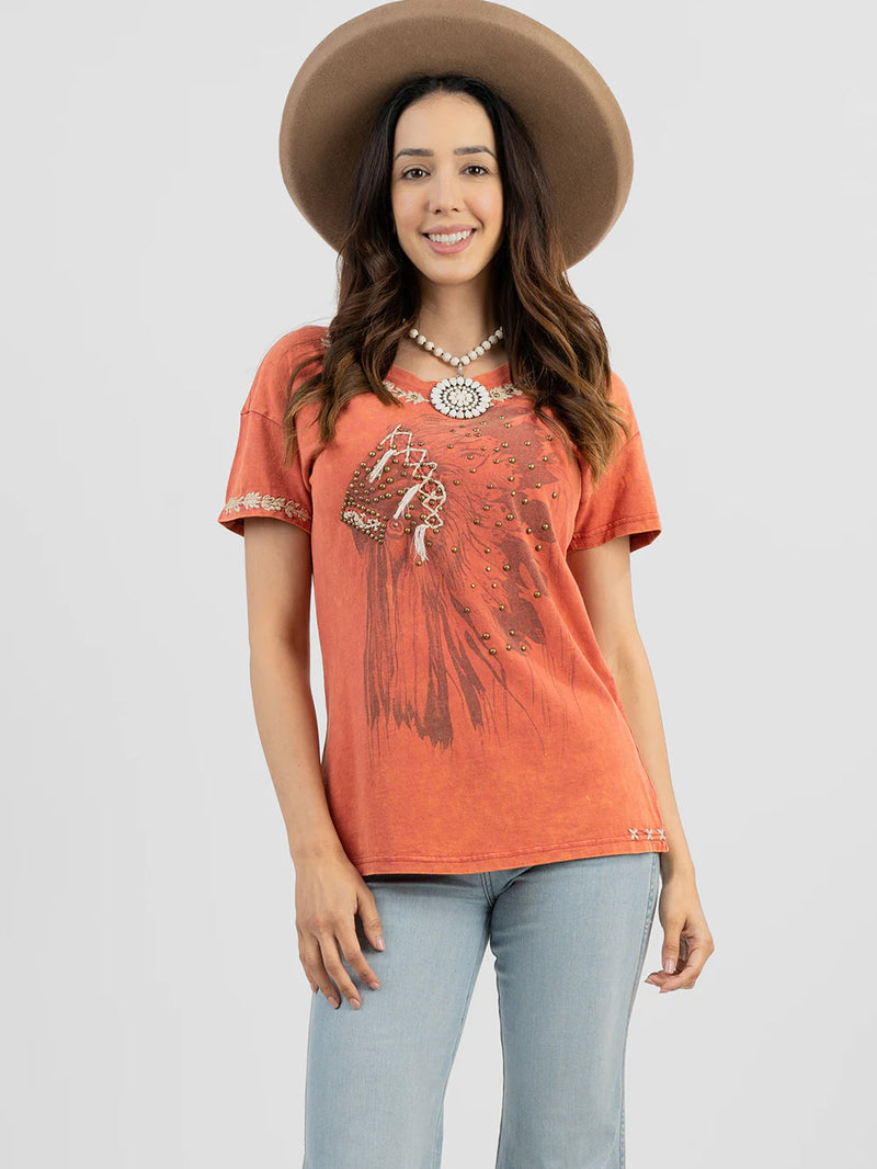 Load image into Gallery viewer, DL-T019RD - Delila Women&#39;s Mineral Wash “Tribe” Graphic Short Sleeve Tee
