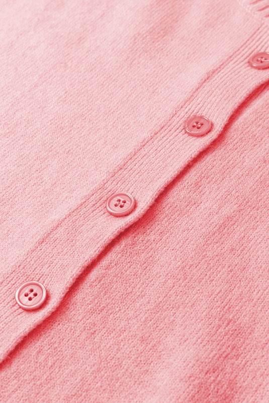 DLLS437 - Ladies Peach Blossom 3/4 Sleeve Boxy Knit Button Down Sweater Cardigan