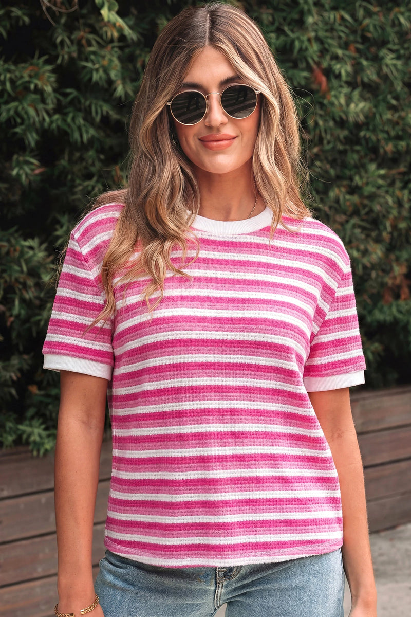 Load image into Gallery viewer, DLLS559 - Ladies Sachet Pink Textured Knit Short Sleeve Crossed Detail Tee
