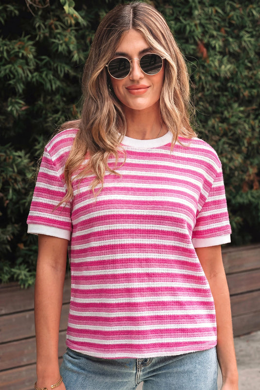 DLLS559 - Ladies Sachet Pink Textured Knit Short Sleeve Crossed Detail Tee