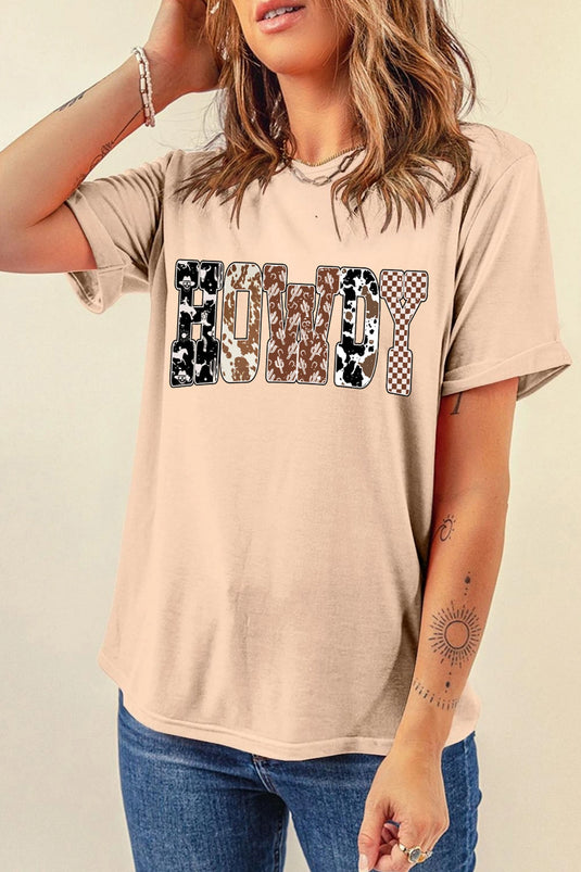 DLLS756 - Ladies Khaki Western HOWDY Slogan Casual Graphic T-Shirt