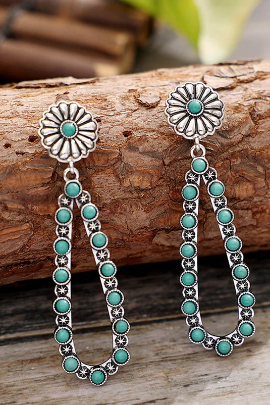 DLLER 3 - Silver Flower Turquoise Western Fashion Earrings