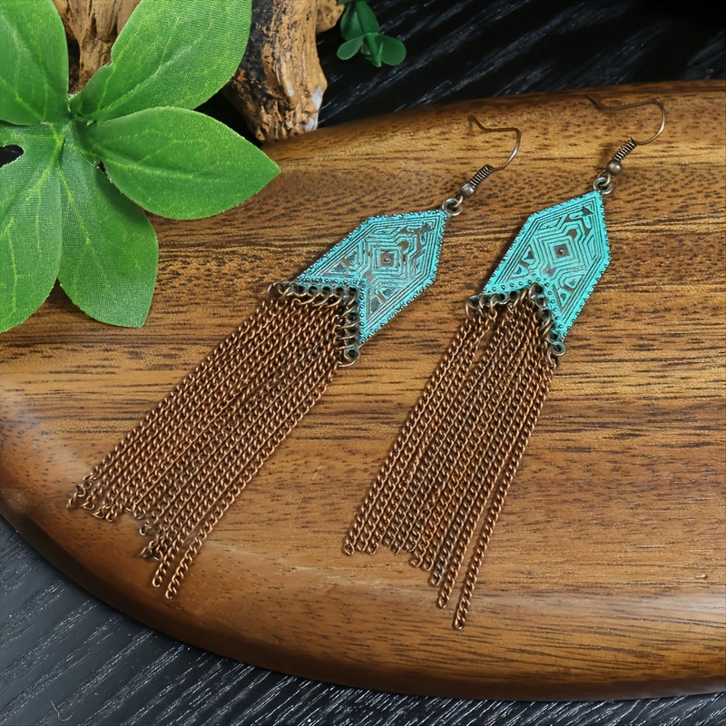 Load image into Gallery viewer, TMER64 - Bronze &amp; Blue Tassle Long Earrings
