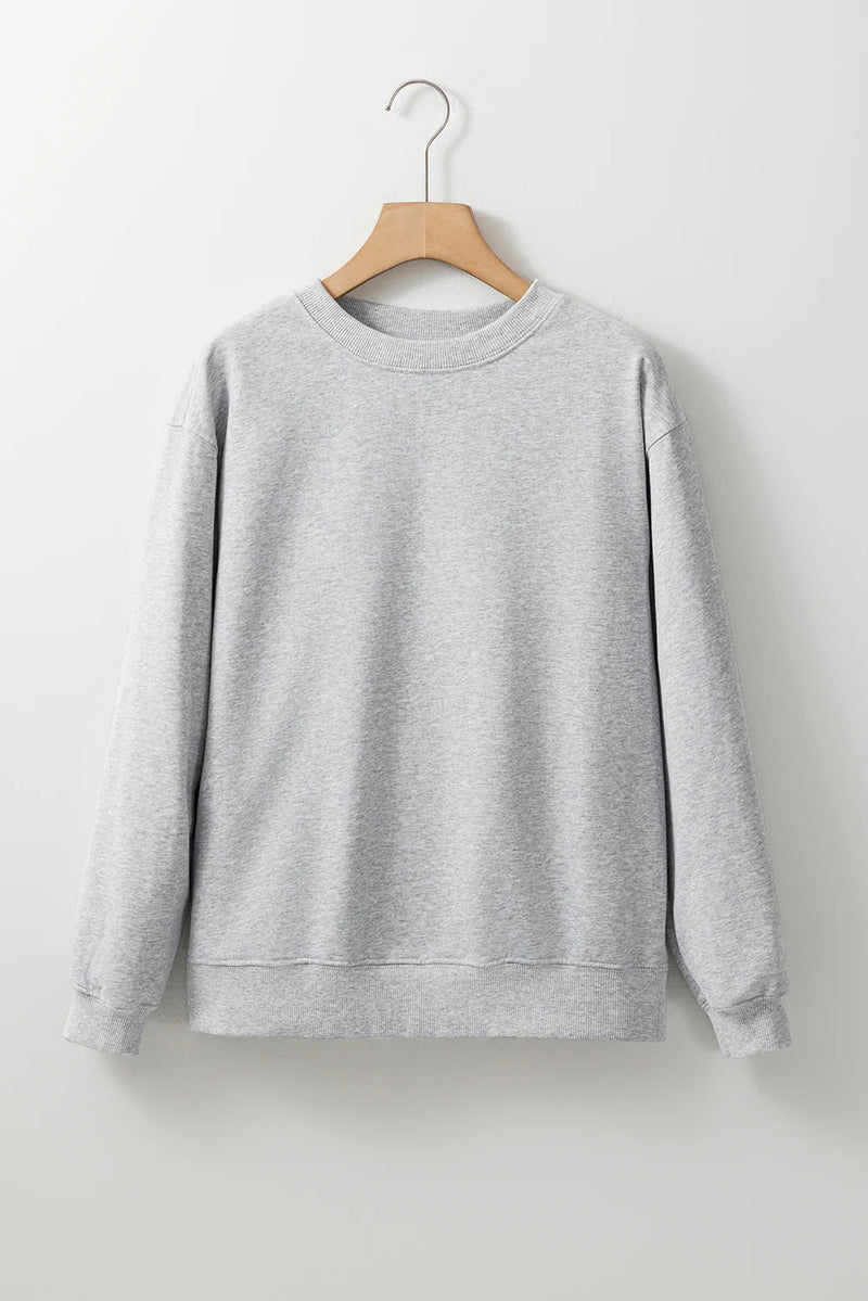 Load image into Gallery viewer, DLLS904 - Ladies Light Grey Plain Drop Shoulder Crewneck Pullover Sweatshirt
