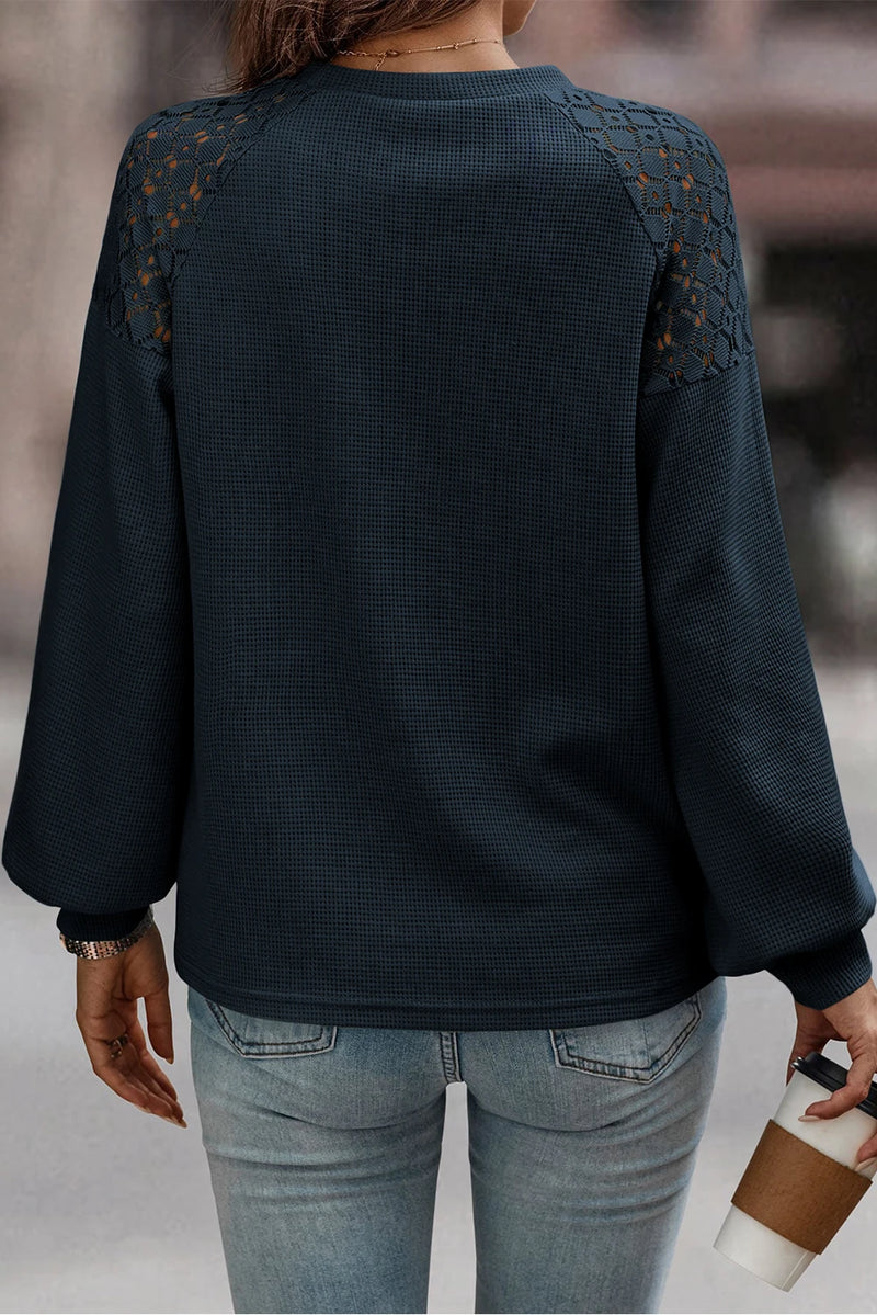 Load image into Gallery viewer, DLLS203 - Ladies Real Teal Lace Long Sleeve Textured Pullover
