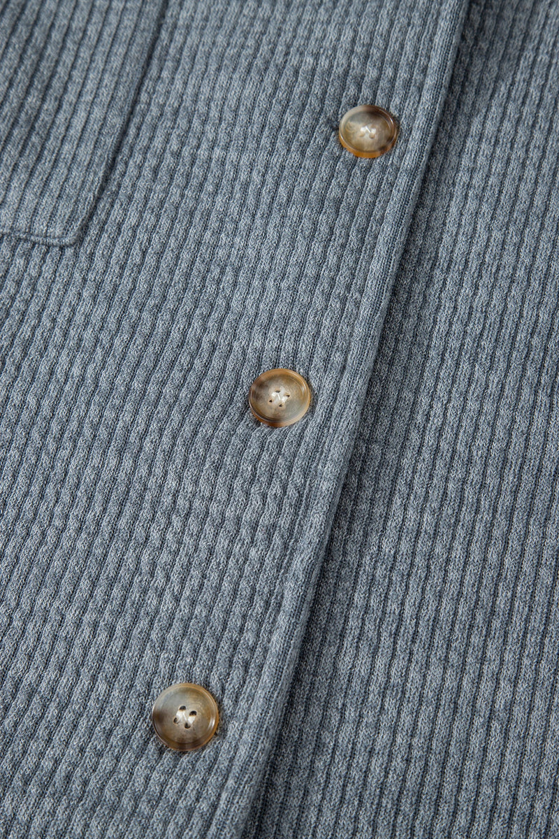 Load image into Gallery viewer, DLLS271 - Ladies Medium Grey Ribbed Knit Buttons Front Flap Pocket Casual Shacket

