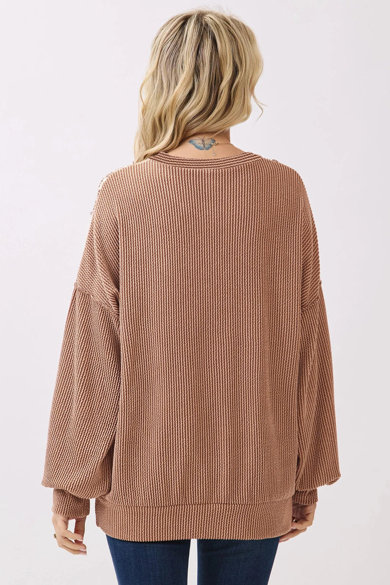 Load image into Gallery viewer, DLLS878 - Ladies DUNE Leopard Print Colorblock Ribbed Knit Blouse
