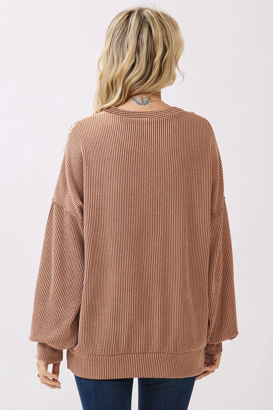 DLLS878 - Ladies DUNE Leopard Print Colorblock Ribbed Knit Blouse