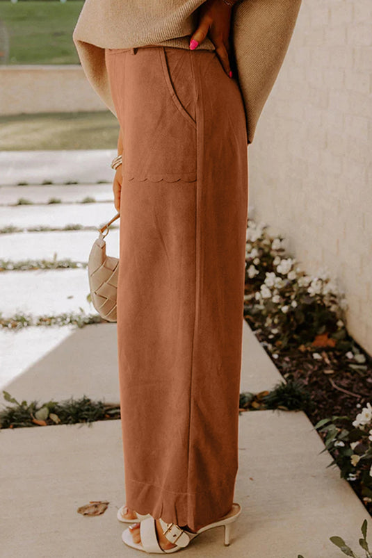 DLLS809 - Ladies Thai Curry Scalloped Edge Pocket Full-Length Pant
