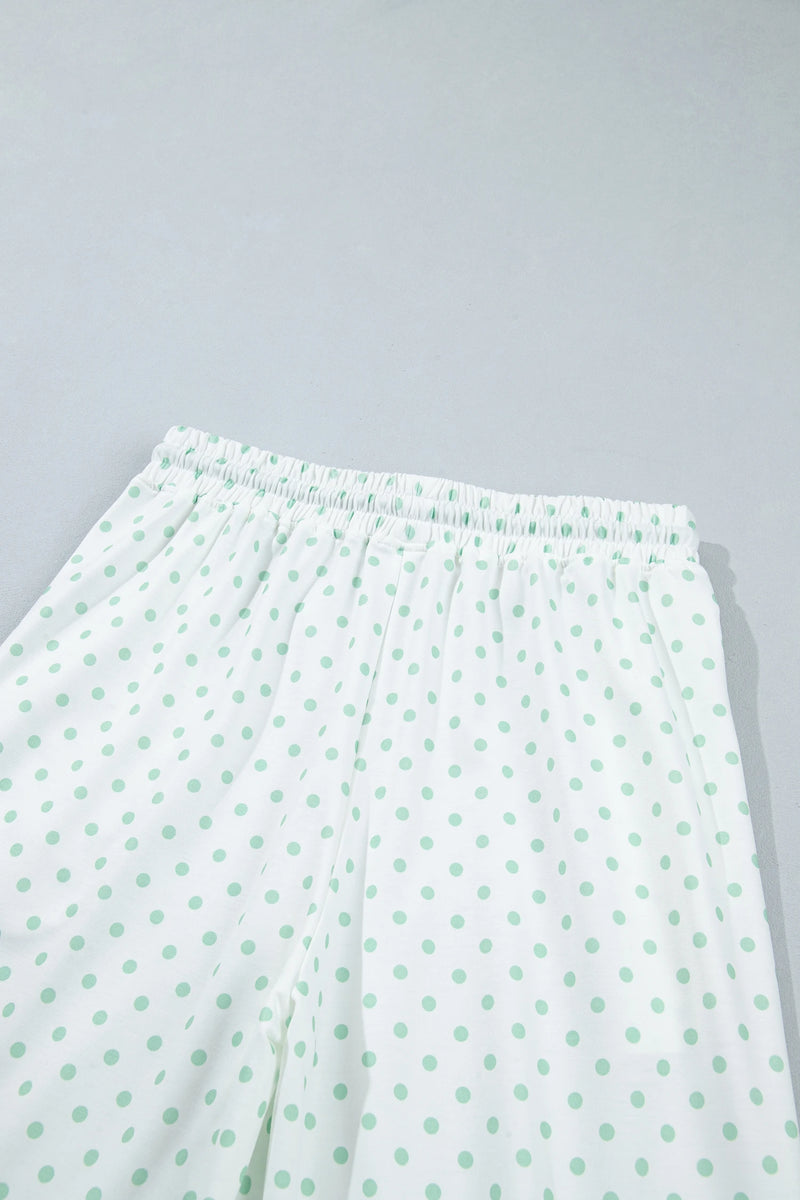 Load image into Gallery viewer, DLLS1088 - Ladies Green Polka Dot Patchwork Colorblock Long Sleeve Casual Two Piece Pants Set
