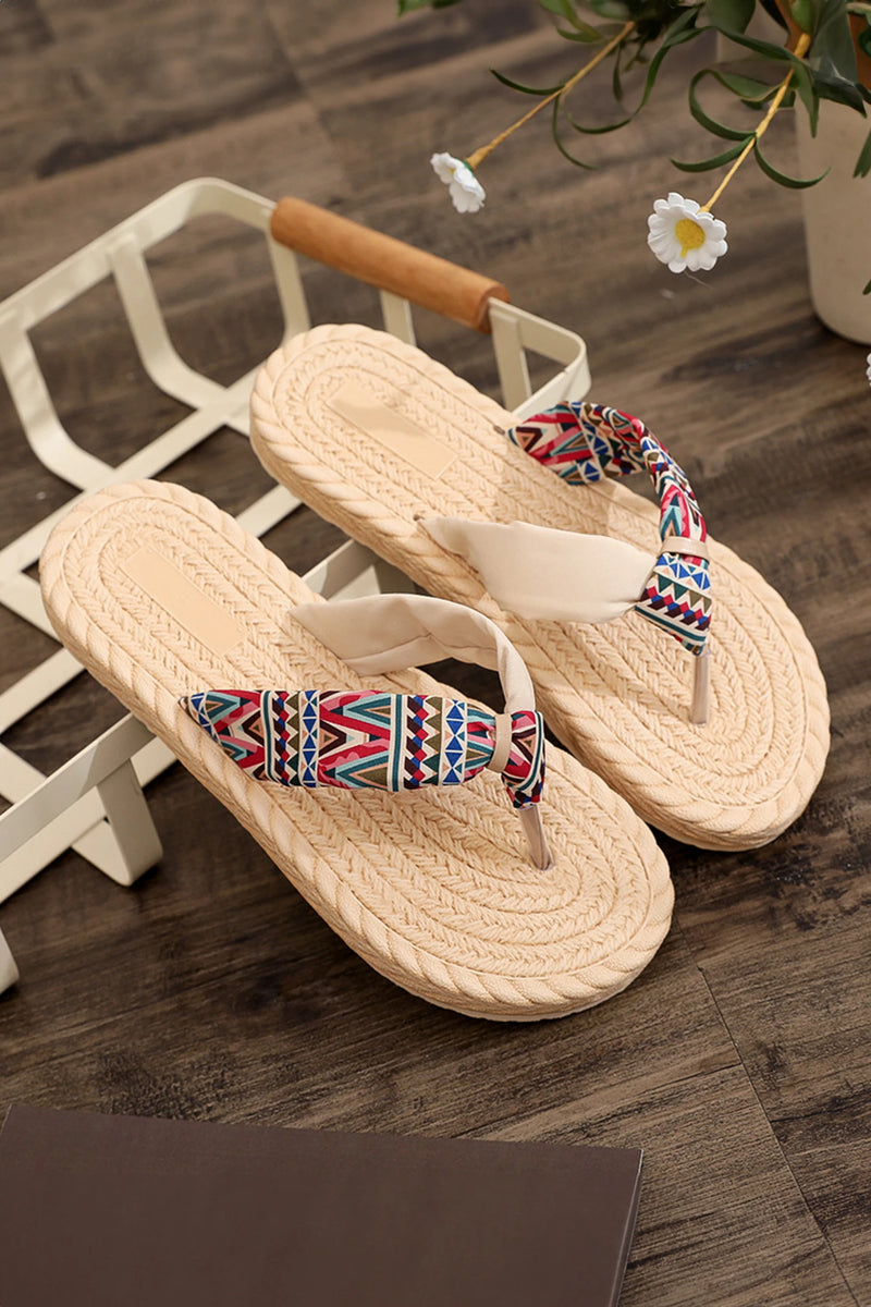 Load image into Gallery viewer, DLLSHOE 79 - Parchment Boho Woven Texture Contrast Straps Flat Flip Flops
