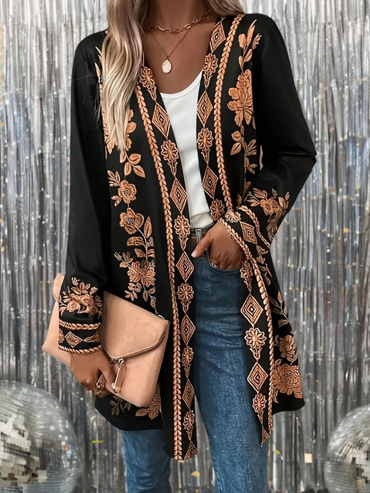 TMTSHT130 - Ladies Black Lightweight Western Print Cardigan