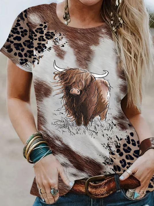 TMTSHT92 - Women's Highland Cow & Leopard Print Shirt