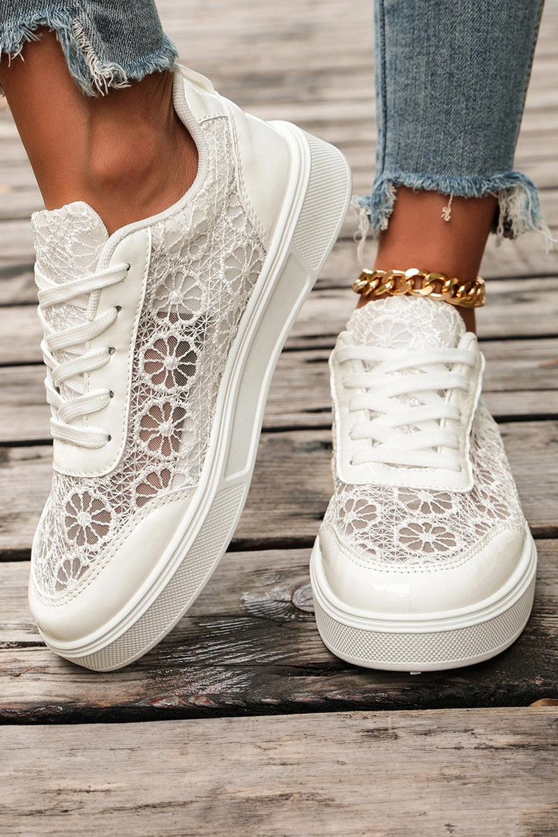Load image into Gallery viewer, DLLSHOE 112 - White Sheer Floral Lace Slip-On Casual Sneakers
