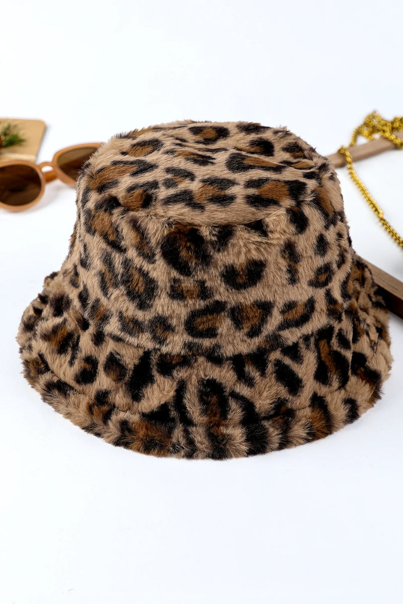 Load image into Gallery viewer, DLLHAT 1 - Thai Curry Leopard Plush Wide Brim Winter Fishman Hat
