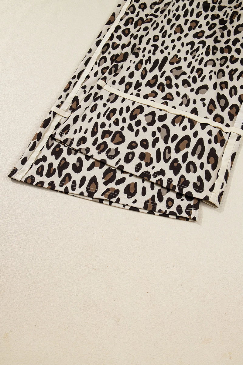Load image into Gallery viewer, DLLS590 - Ladies Khaki Leopard Wide Leg Cropped Pants
