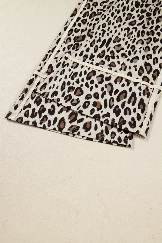 DLLS590 - Ladies Khaki Leopard Wide Leg Cropped Pants
