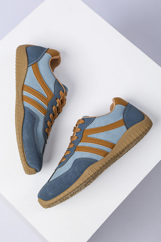 DLLSHOE 77 - Ashleigh Blue Retro Vegan Leather Athletic Detail Lace Up Shoes