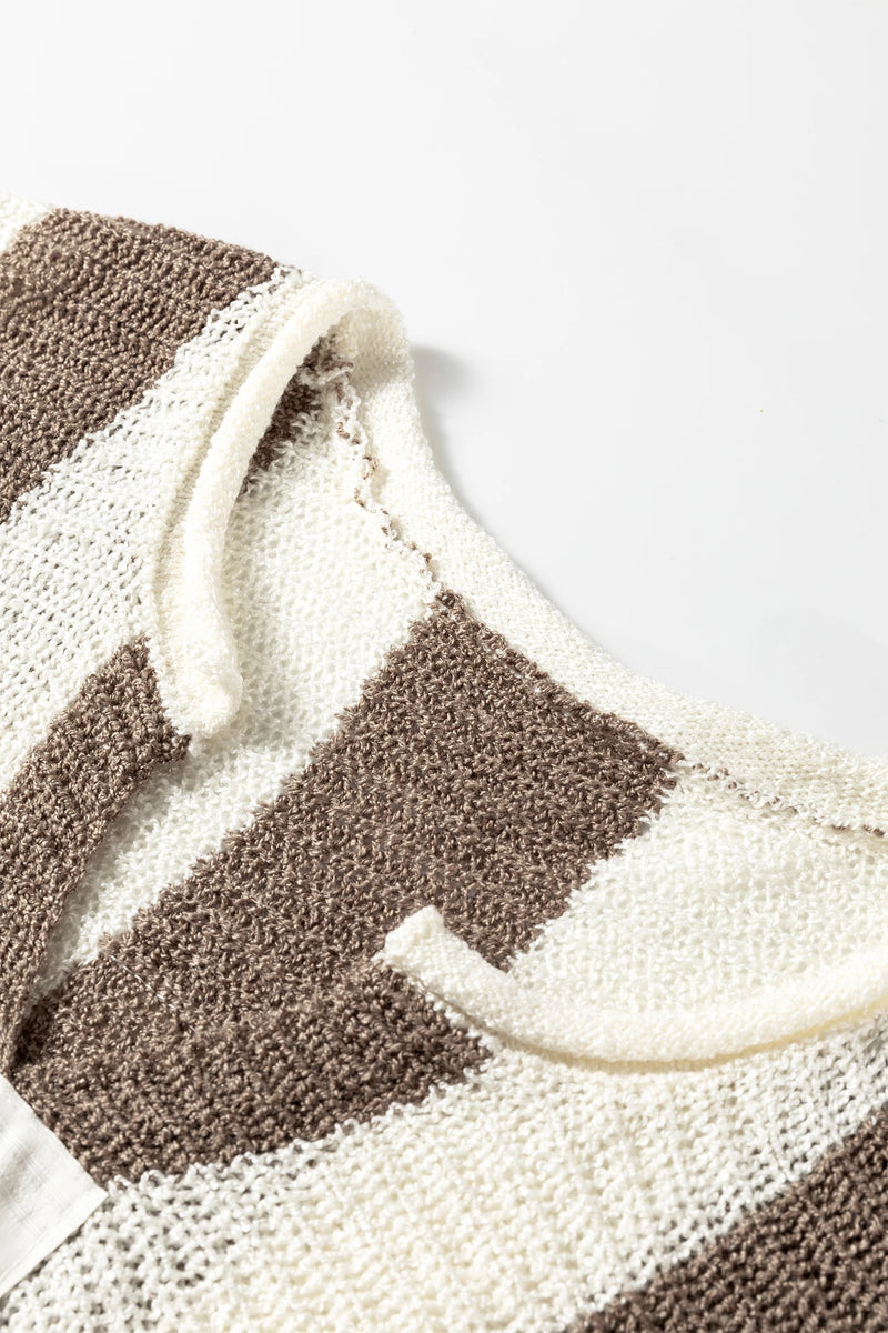 Load image into Gallery viewer, DLLS410 - Ladies Brown Stripe Colorblock V Neck Bracelet Sleeve Sweater
