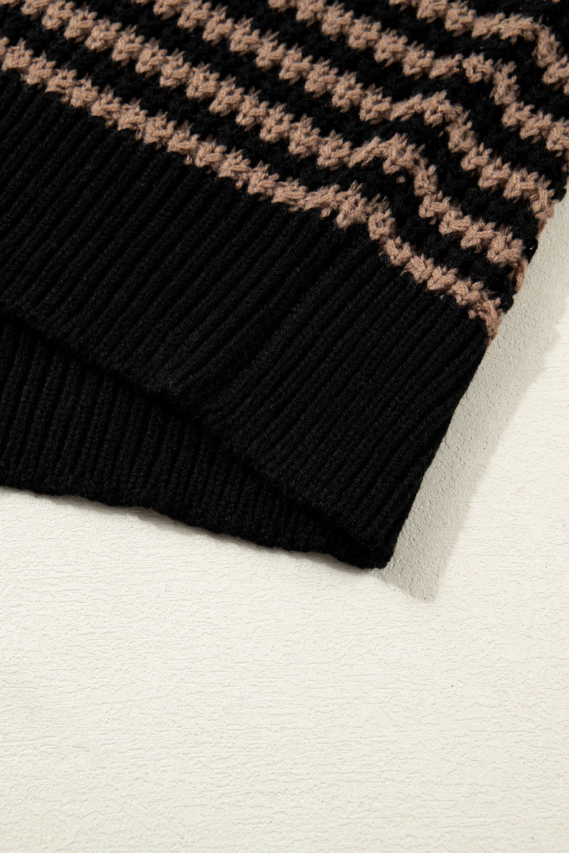 Load image into Gallery viewer, DLLS308 - Ladies Black Stripe 3/4 Draped Sleeve Slouchy Sweater
