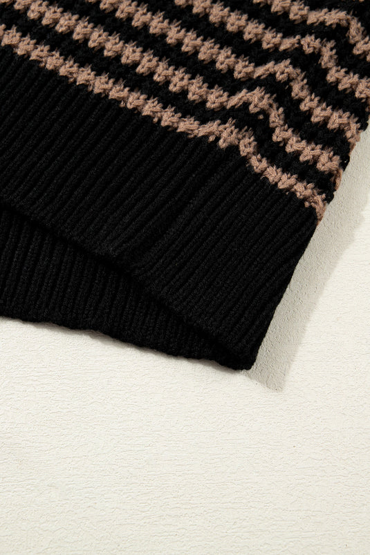 DLLS308 - Ladies Black Stripe 3/4 Draped Sleeve Slouchy Sweater