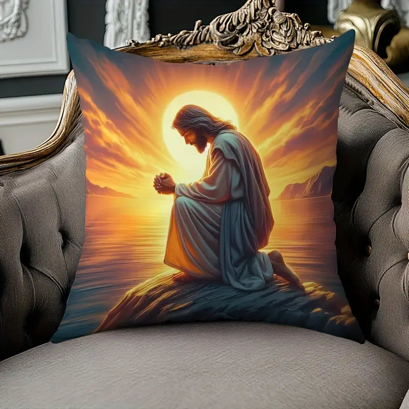 Load image into Gallery viewer, TMPL141 - 1 Piece - 18&quot; x 18&quot; Jesus Praying Throw Pillow
