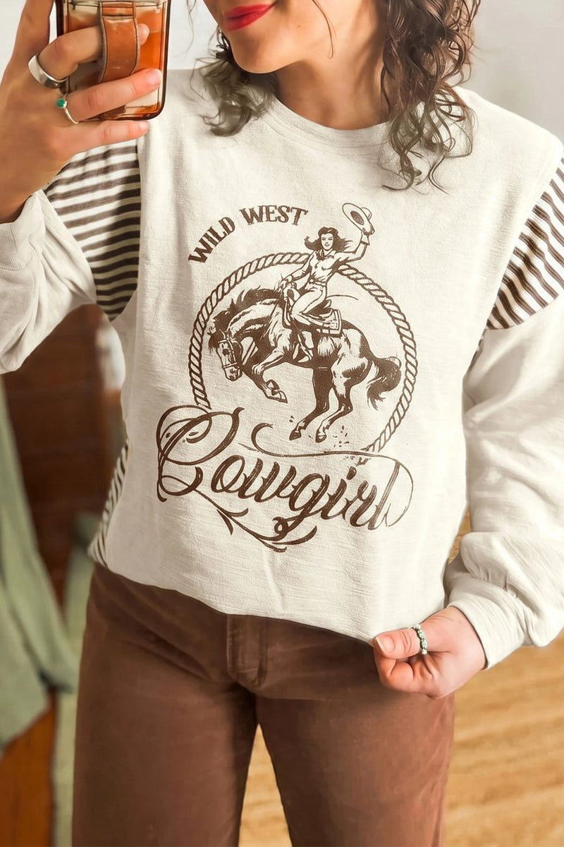 Load image into Gallery viewer, DLLS687 - Ladies Jet Stream Western Print Patchwork Striped Shift Sweater
