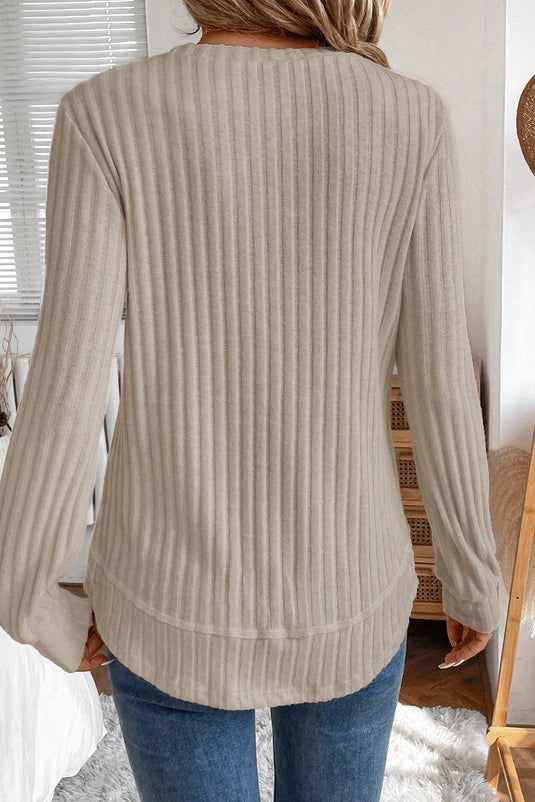 DLLS188 - Ladies Jet Stream Ribbed Texture Round Neck Long Sleeve Rounded Hem Knit Top