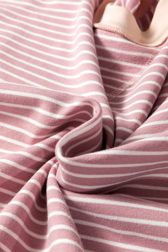 DLLS313 - Ladies Pink Stripe Exposed Stitching Patchwork Casual Long Sleeve Top