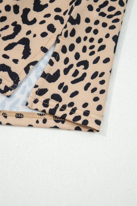 DLLS173 - Ladies Khaki Leopard Print Long Batwing Sleeve Loose Top