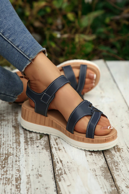 DLLSHOE 114 - Color Black Low Cut PU Leather Slip-on TPR Sole Casual Sandals
