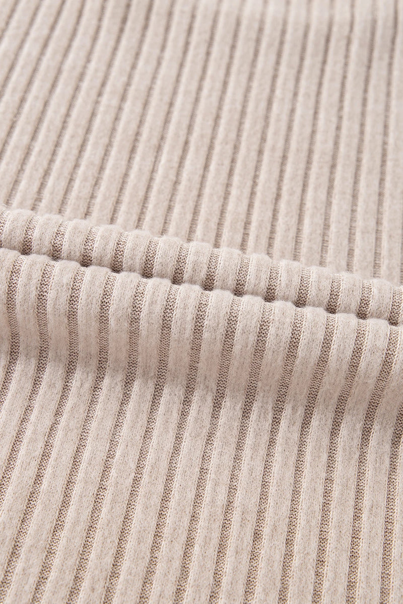 Load image into Gallery viewer, DLLS145 - Ladies Beige Lettuce Cuffs Drop Shoulder Loose Ribbed Knit Top
