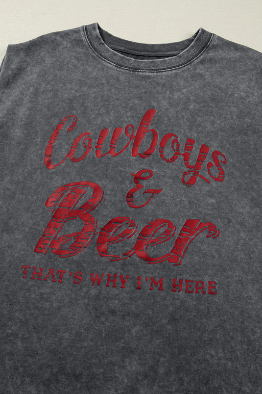DLLS352 - Ladies Sleet Cowboy & Beer Western Graphic Mineral Wash Tank Top