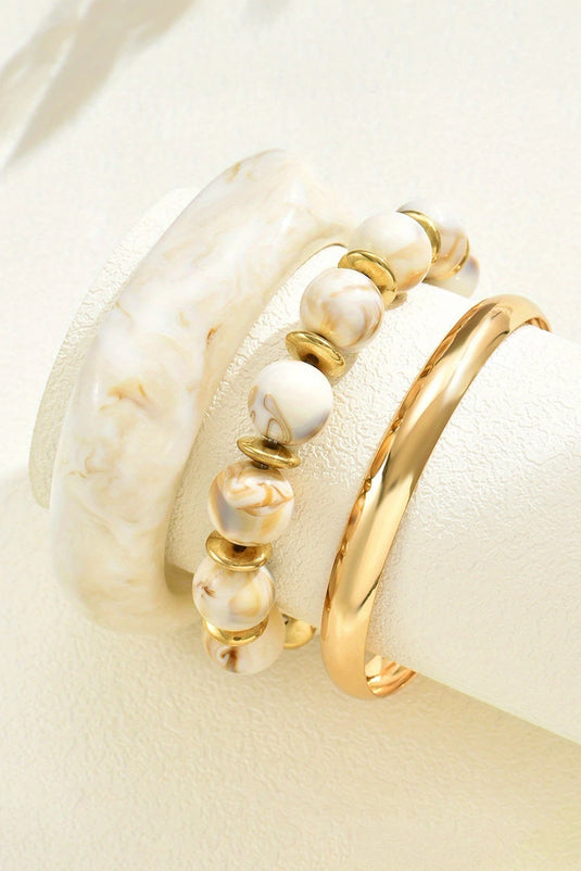 DLLBC 18 - White Sand Beach Bangle Gold Plated 3pcs Bracelet Set