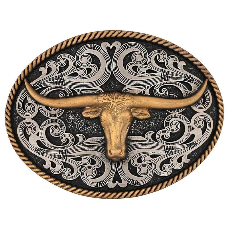 Load image into Gallery viewer, A1015P - Montana Silversmiths Two-Tone Longhorn Attitude Buckle
