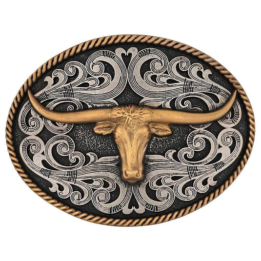 A1015P - Montana Silversmiths Two-Tone Longhorn Attitude Buckle