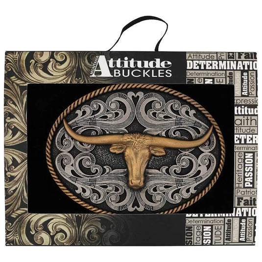 A1015P - Montana Silversmiths Two-Tone Longhorn Attitude Buckle