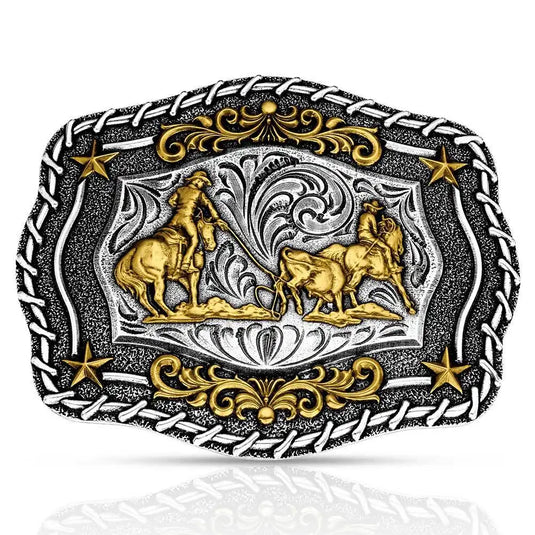 A1061P - Montana Silversmiths The Roundup Team Roper Buckle